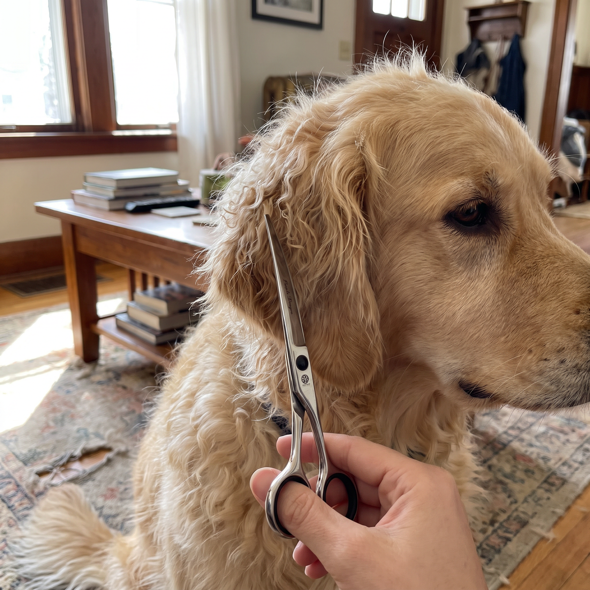 Curved dog grooming scissors lifestyle