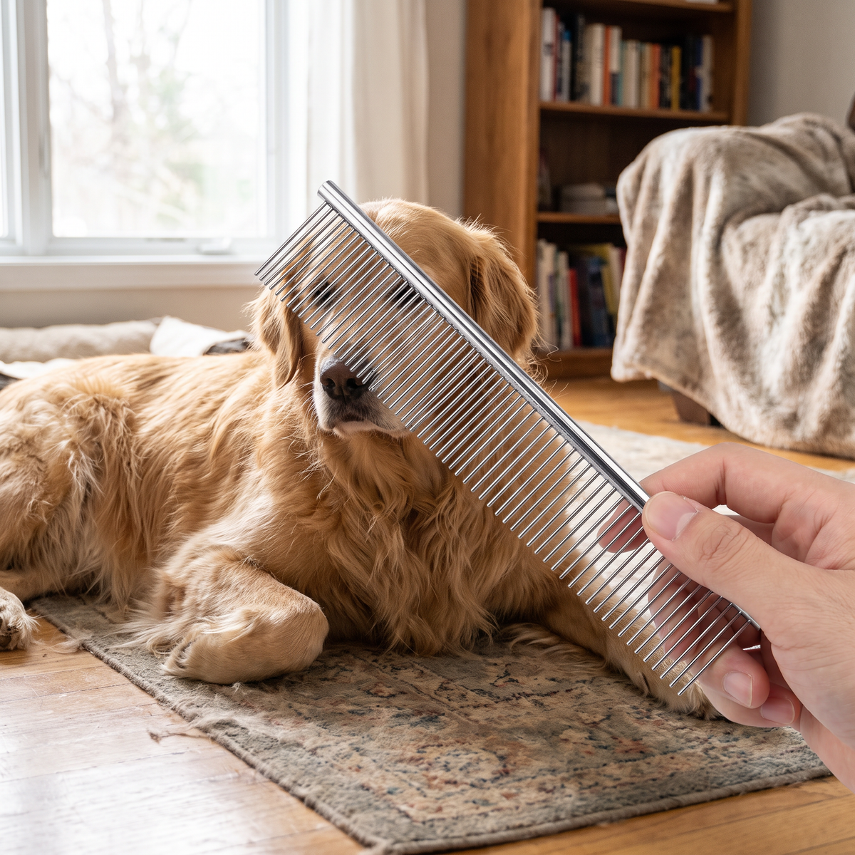 Steel dog dematting comb lifestyle